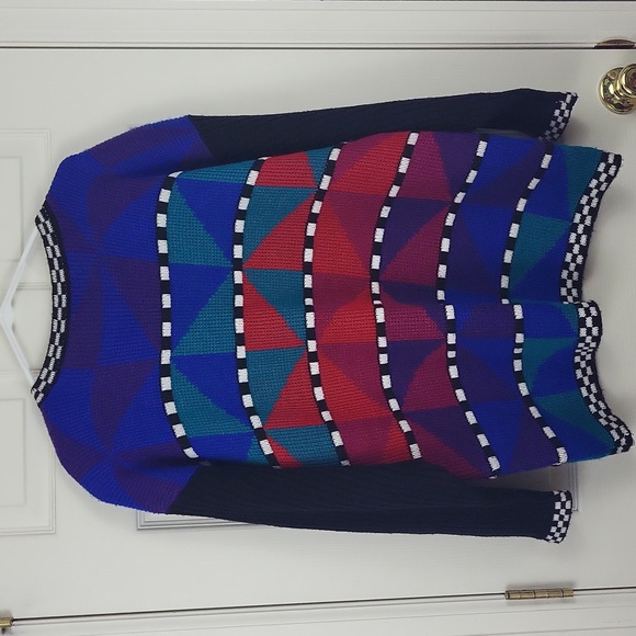 Vtg 80s 90s Colorblock Checkered Colorful Pullover Sweater Size 3X - Picture 7 of 7